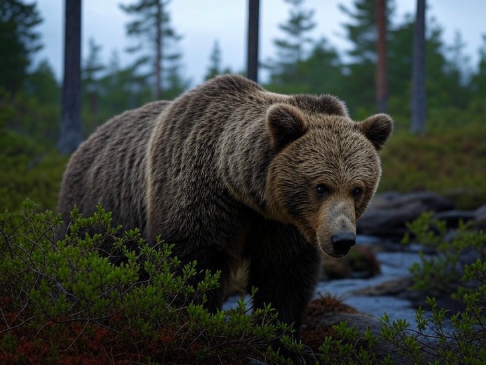 Photorealistic wildlife scene for New Hunting Regulations for Grizzly Bears Announced in Sweden