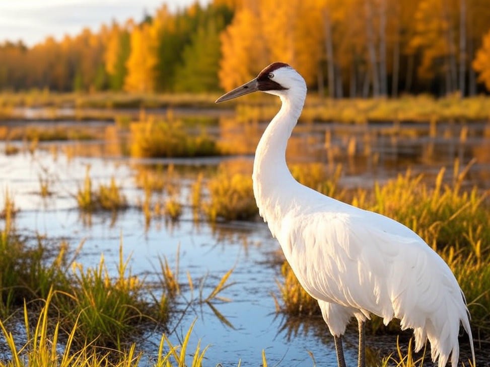 Photorealistic wildlife scene for Whooping Crane Recovery Milestone