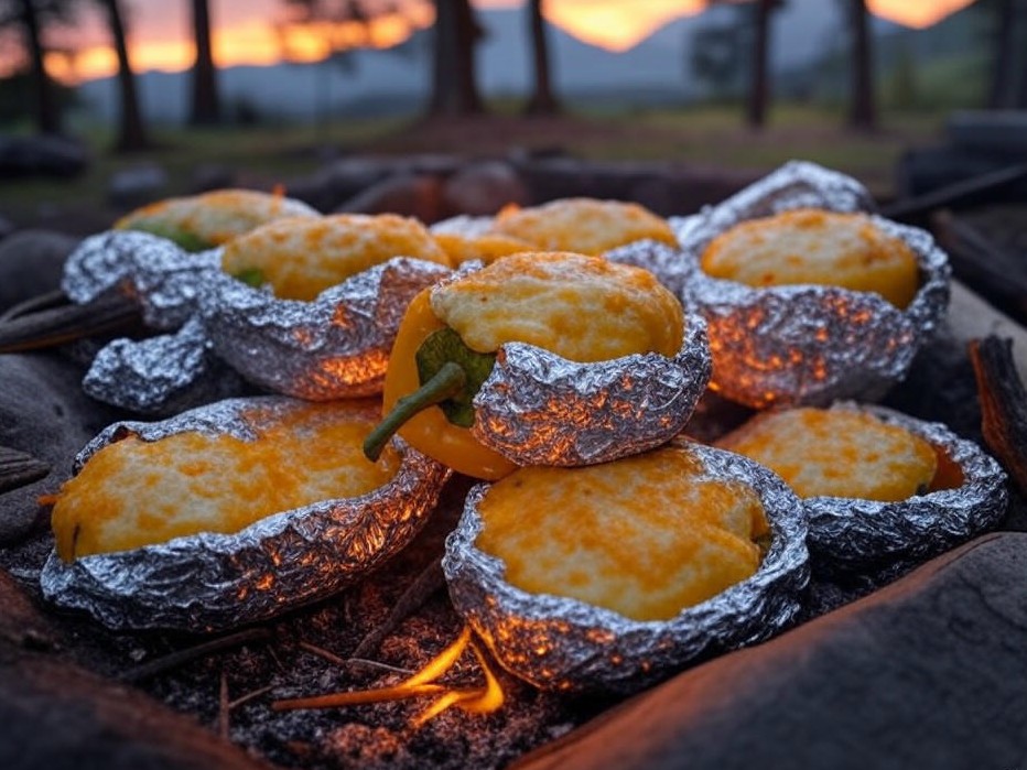 ORN Campfire Cookout: Smoky Campfire Stuffed Bell Peppers in Foil with Cheesy Topping