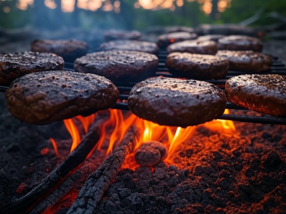 ORN Campfire Cookout: Smoky Charred Venison Burgers with BBQ Glaze Over Campfire