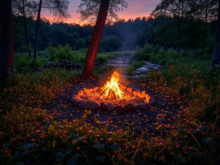 Photorealistic outdoor scene for Top 10 Campfire Recipes for Unforgettable Outdoor Feasts