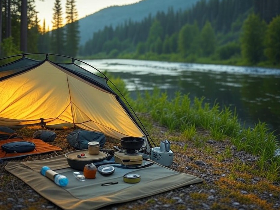 Photorealistic outdoor scene for Top 10 Wilderness Survival Kits for Uncharted Adventures