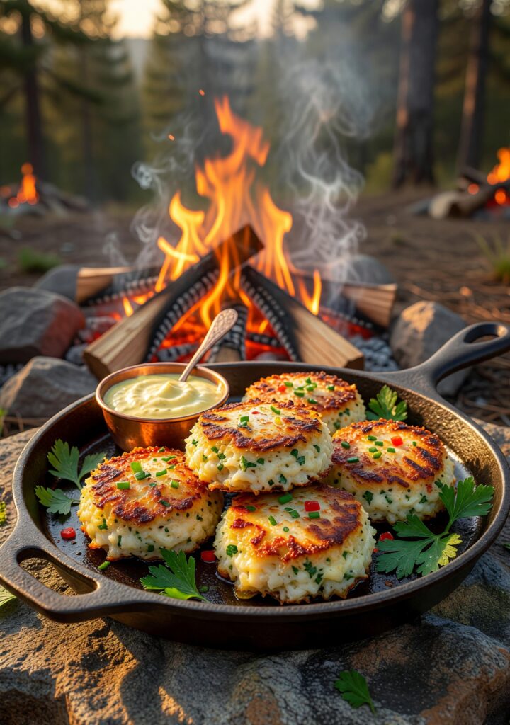 ORN Campfire Cookout: Sizzling Campfire Crab Cakes: Crispy Seafood Magic Over the Flames