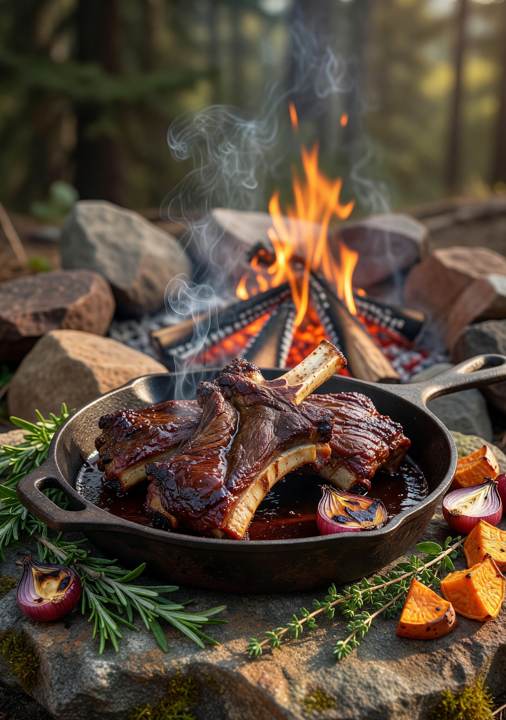 ORN Campfire Cookout: Sizzling Campfire BBQ Venison Ribs: Tender, Smoky Outdoor Feast